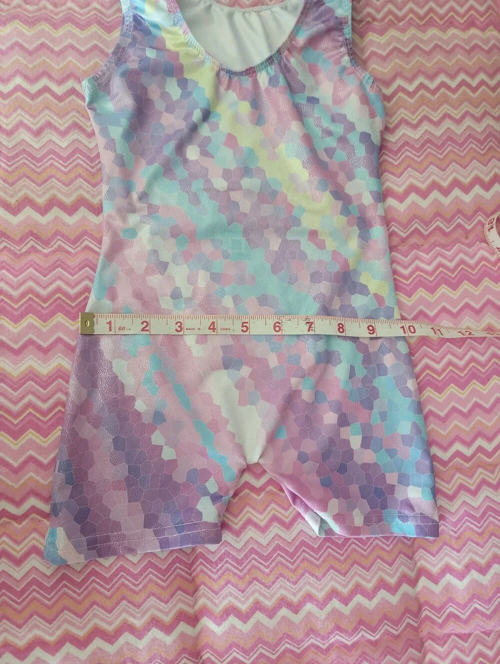 Girls Pastel Rainbow Mosaic Gymnastics Biketard Leotard Pink Purple Blue Size 90